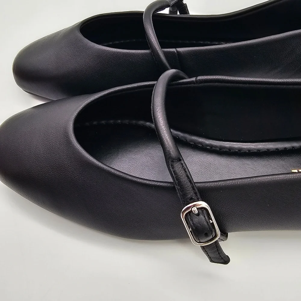 Kenneth Cole Magnolia Mary Jane Flats Womens 7 Black Leather Square Toe Buckle